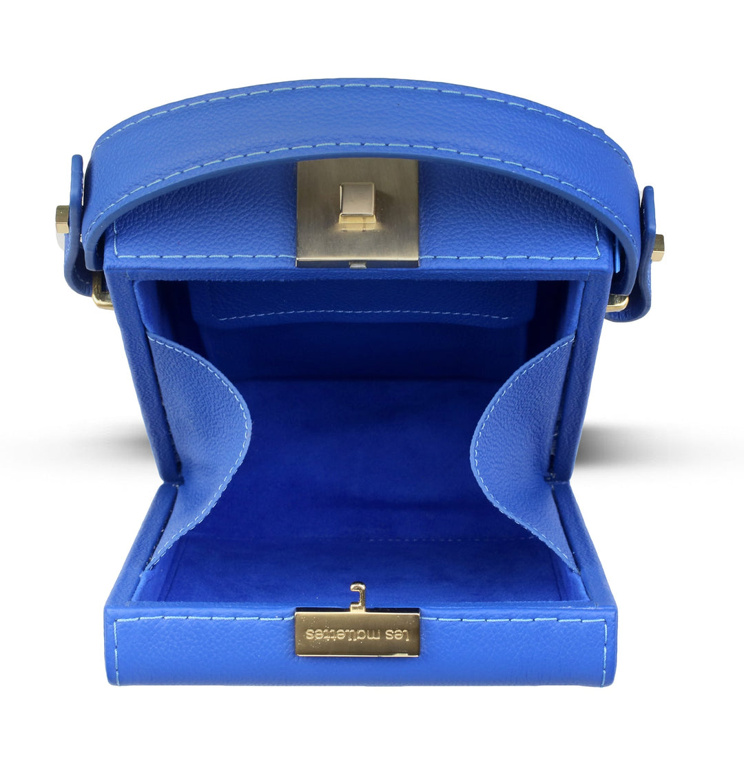 La Mallette Boxy Structured Leather Satchel Handbag Interior by Les Mallettes - Luxury Micro Suede Lining - Pocket with Magnetic Snap Closure - Lapis Blue