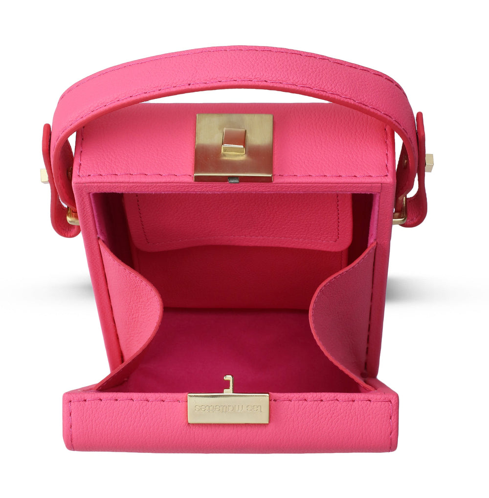 La Mallette Boxy Structured Leather Satchel Handbag Interior by Les Mallettes - Luxury Micro Suede Lining - Pocket with Magnetic Snap Closure - Rose