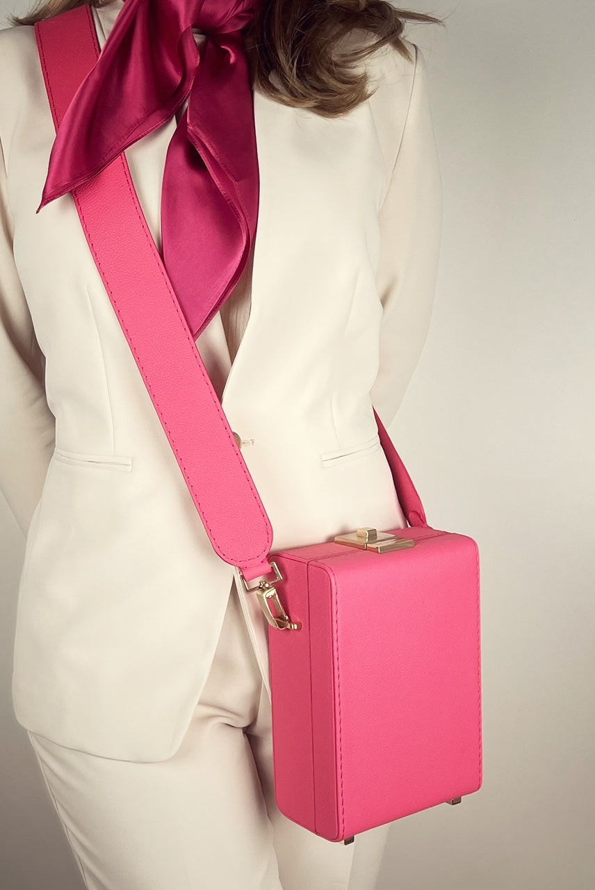 La Mallette Boxy Structured Leather Satchel Handbag by Les Mallettes - Luxury Crossbody Bag with Top Handle - Rose