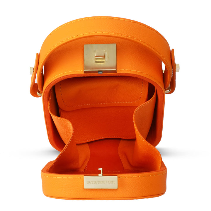 Le Paquet Structured Leather Satchel Handbag Interior by Les Mallettes - Luxury Micro Suede Lining - Pocket with Magnetic Snap Closure - Tangerine