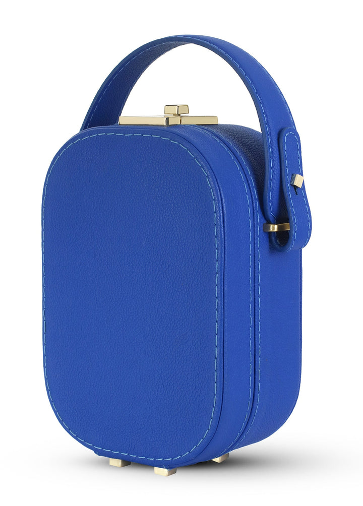 Le Paquet Structured Leather Satchel Handbag by Les Mallettes - Luxury Crossbody Bag with Top Handle - Lapis Blue