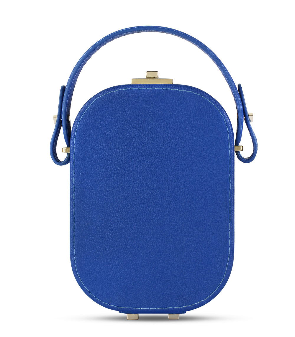 Le Paquet Structured Leather Satchel Handbag by Les Mallettes - Luxury Crossbody Bag with Top Handle - Lapis Blue