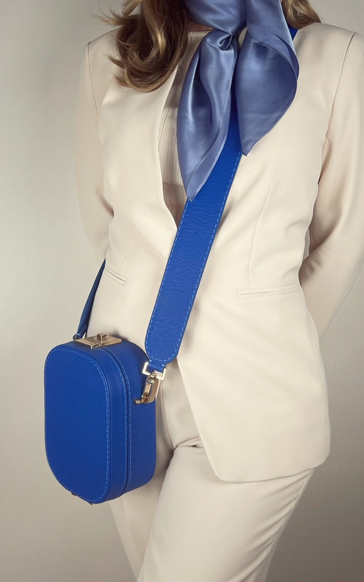 Le Paquet Structured Leather Satchel Handbag by Les Mallettes - Luxury Crossbody Bag with Top Handle - Lapis Blue