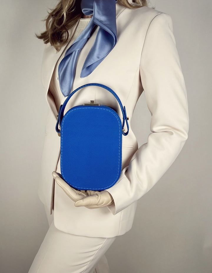 Le Paquet Structured Leather Satchel Handbag by Les Mallettes - Luxury Crossbody Bag with Top Handle - Lapis Blue