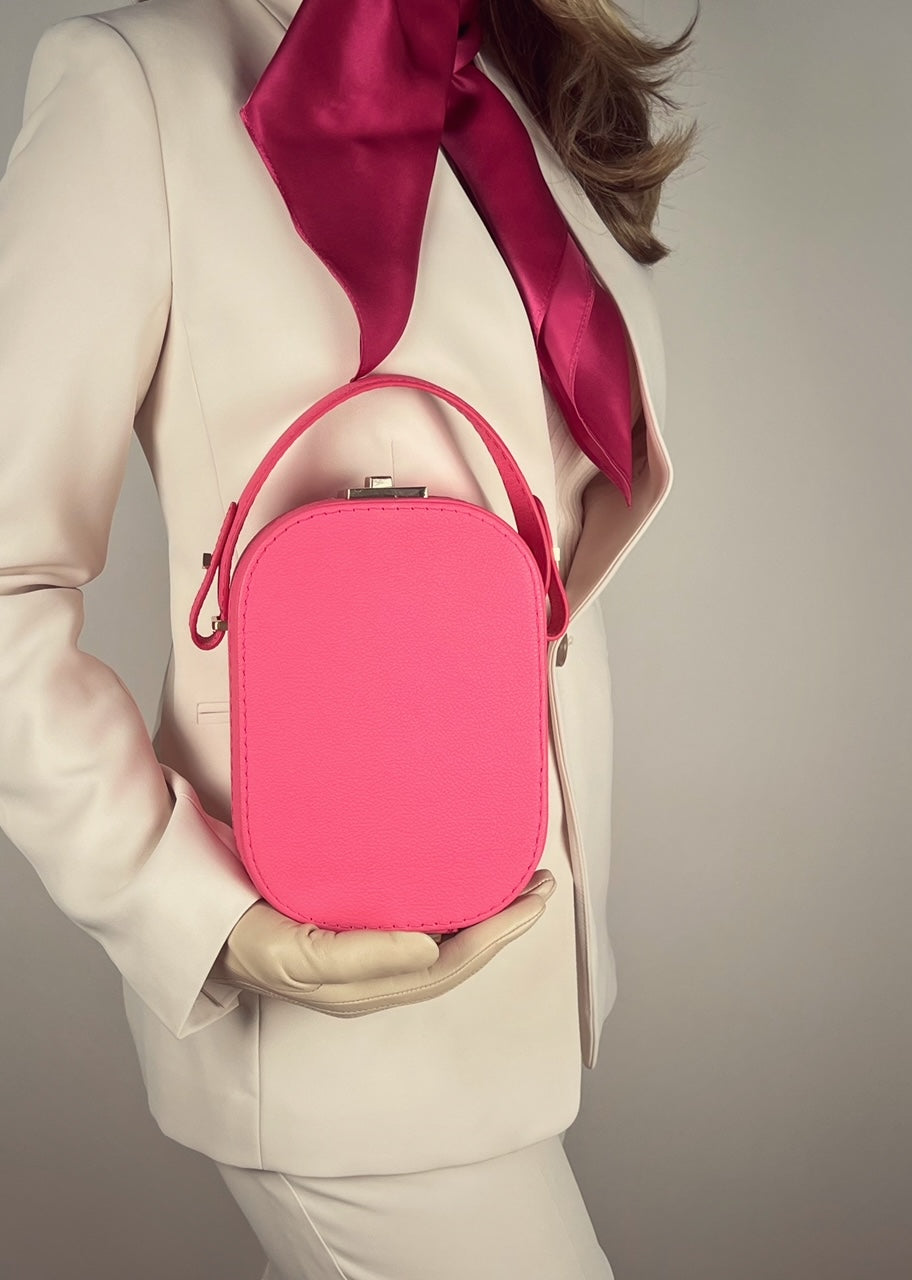 Le Paquet Structured Leather Satchel Handbag by Les Mallettes - Luxury Crossbody Bag with Top Handle - Rose