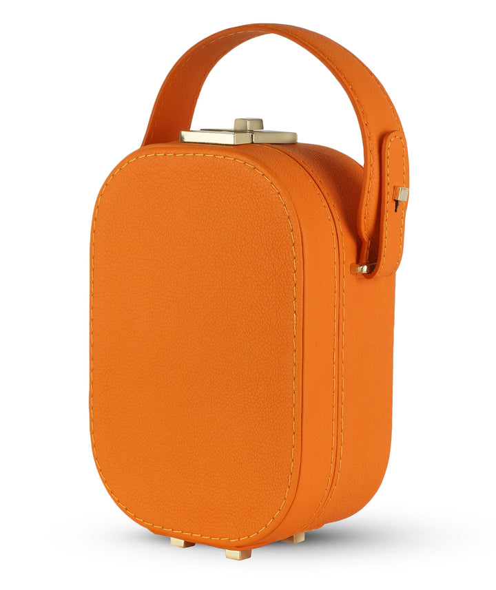 Le Paquet Structured Leather Satchel Handbag by Les Mallettes - Luxury Crossbody Bag with Top Handle - Tangerine