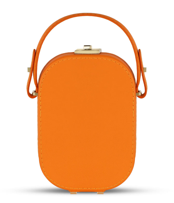 Le Paquet Structured Leather Satchel Handbag by Les Mallettes - Luxury Crossbody Bag with Top Handle - Tangerine