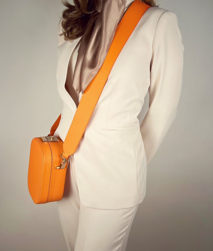 Le Paquet Structured Leather Satchel Handbag by Les Mallettes - Luxury Crossbody Bag with Top Handle - Tangerine
