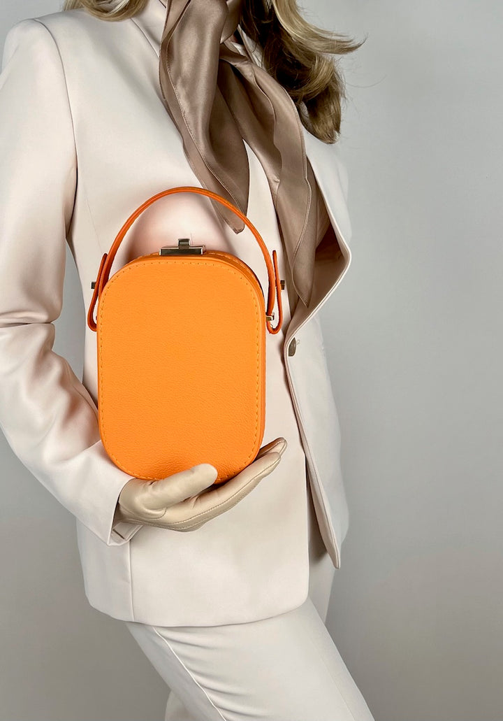 Le Paquet Structured Leather Satchel Handbag by Les Mallettes - Luxury Crossbody Bag with Top Handle - Tangerine