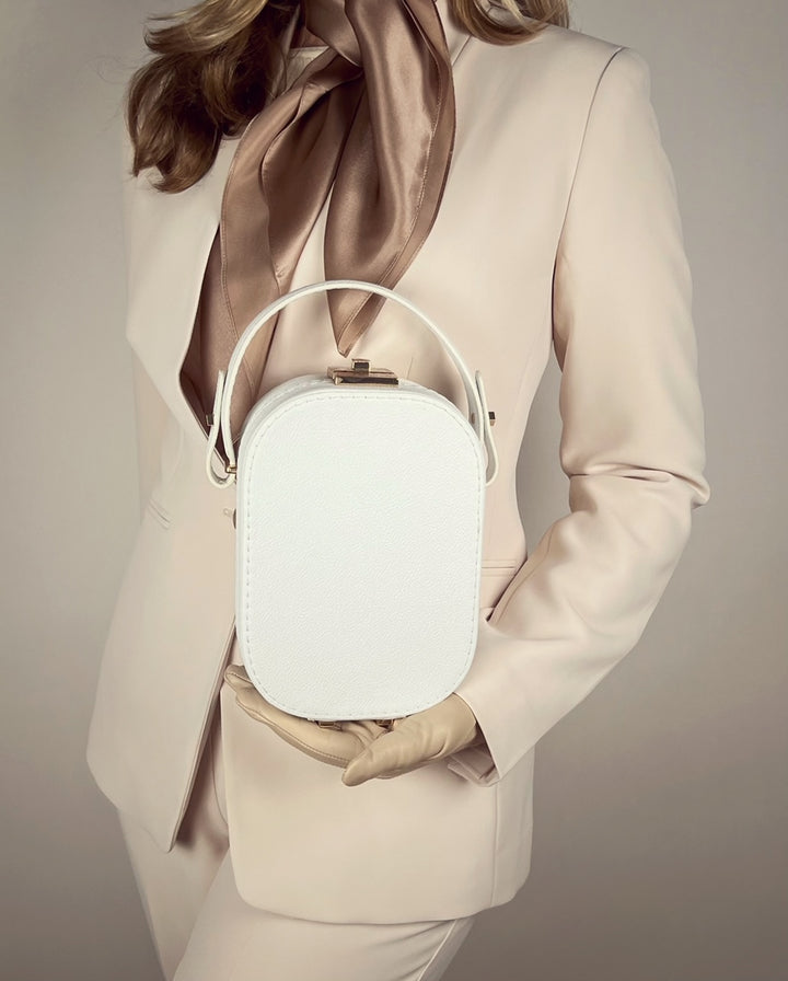Le Paquet Structured Leather Satchel Handbag by Les Mallettes - Luxury Crossbody Bag with Top Handle - White