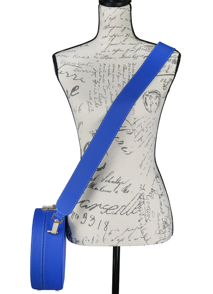 Le Chapeaux Round Structured Leather Satchel Handbag by Les Mallettes - Luxury Crossbody Bag with Top Handle - Lapis Blue