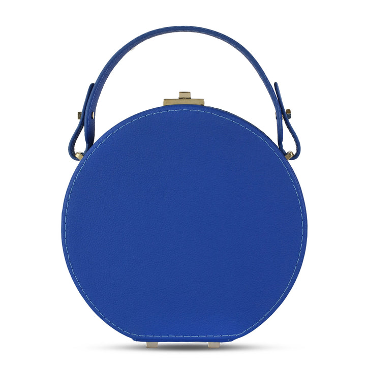 Le Chapeaux Round Structured Leather Satchel Handbag by Les Mallettes - Luxury Crossbody Bag with Top Handle - Lapis Blue