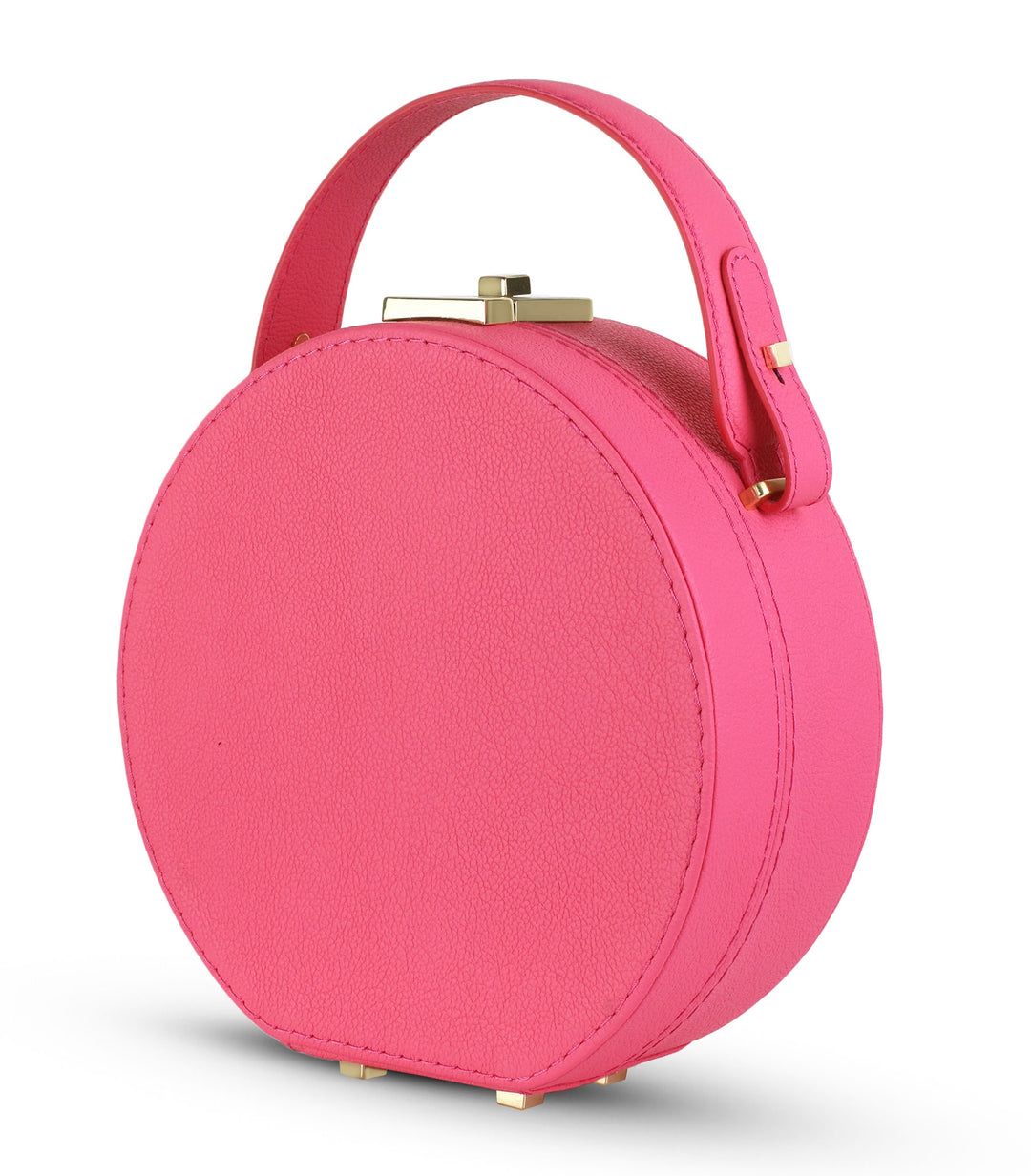 Le Chapeaux Round Structured Leather Satchel Handbag by Les Mallettes - Luxury Crossbody Bag with Top Handle - Rose