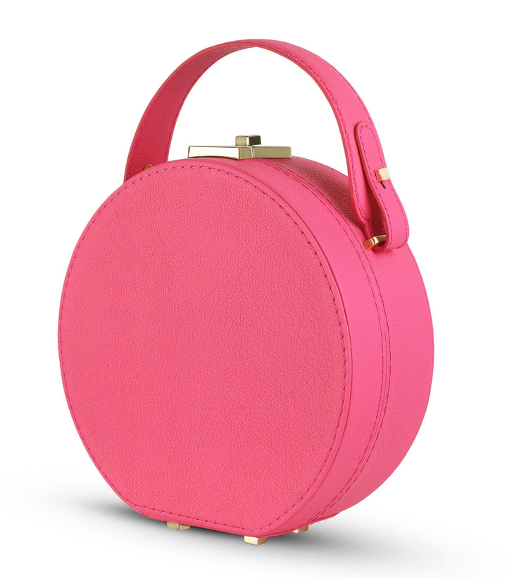 Le Chapeaux Round Structured Leather Satchel Handbag by Les Mallettes - Luxury Crossbody Bag with Top Handle - Rose