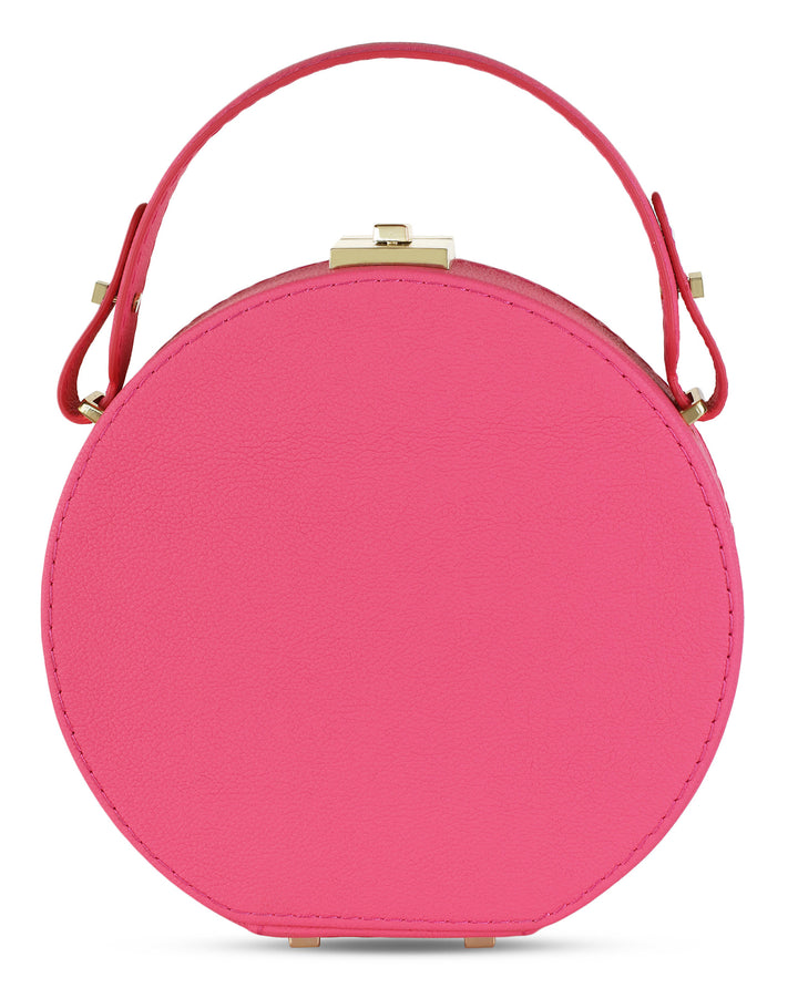 Le Chapeaux Round Structured Leather Satchel Handbag by Les Mallettes - Luxury Crossbody Bag with Top Handle - Rose