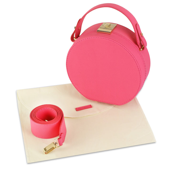 Le Chapeaux Round Structured Leather Satchel Handbag by Les Mallettes - Luxury Crossbody Bag with Top Handle - Rose