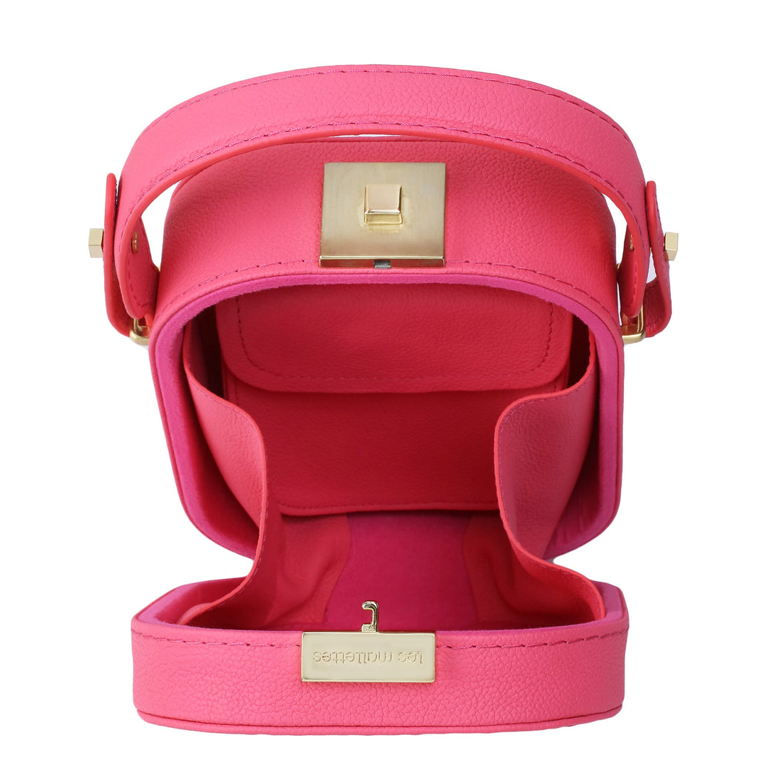 Le Paquet Structured Leather Satchel Handbag Interior by Les Mallettes - Luxury Micro Suede Lining - Pocket with Magnetic Snap Closure - Rose