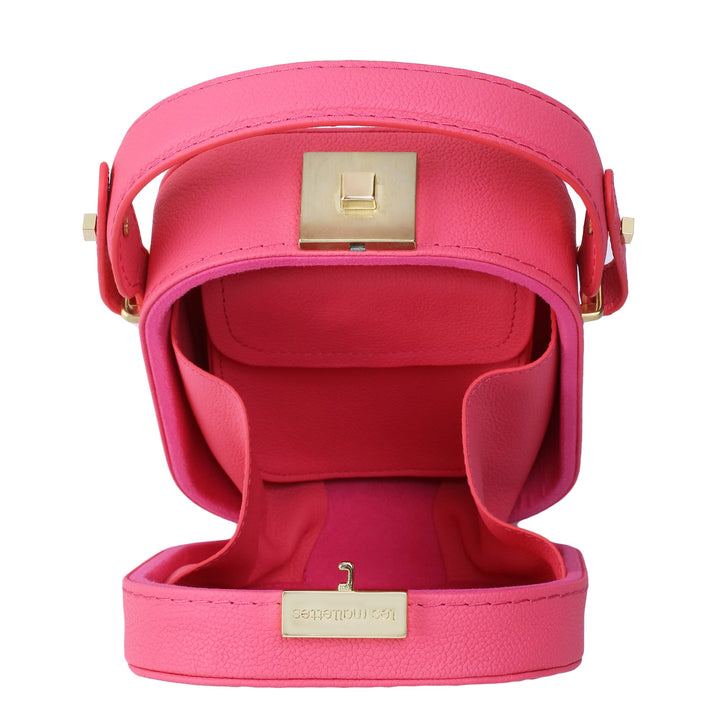 Le Paquet Structured Leather Satchel Handbag Interior by Les Mallettes - Luxury Micro Suede Lining - Pocket with Magnetic Snap Closure - Rose